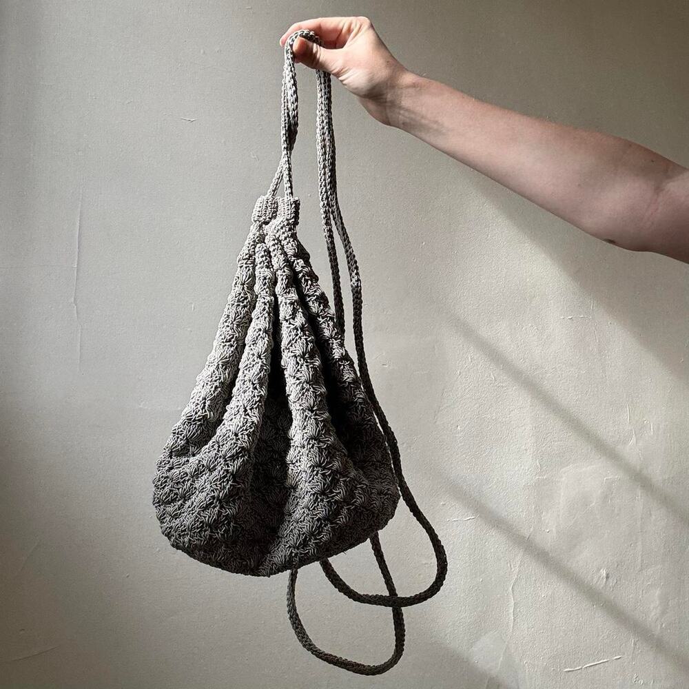 Vintage Unbranded Blue Grey Knit Bucket Bag Backpack